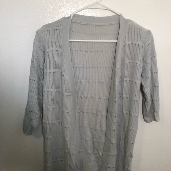 Open Cardigan Sweater 3/4 Sleeve Loose Open Knit Blue Gray - Picture 3 of 9